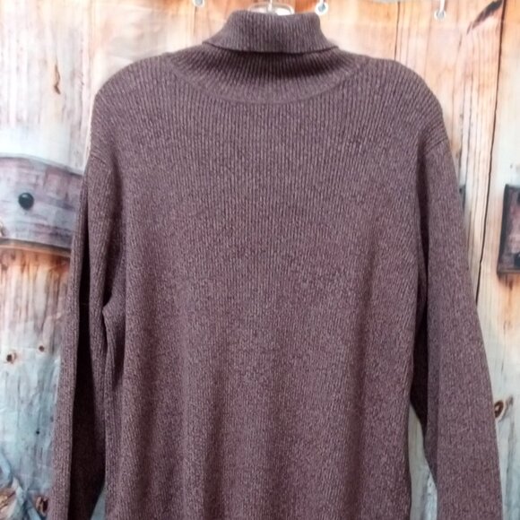Norm Thompson 2X  Ribbed Brown Turtleneck Long Sleeve Cotton Knit - Picture 2 of 5